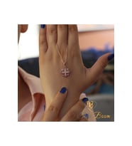 Kırmızı Küçük Haç Kolye, Kudüs Haçı Kolye, Miks Taşlı Haç, Jerusalem Gümüş Kolye, Hristiyan Kolyesi (Rose Gold Altın)