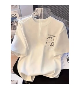 Baskılı Oversize Bisiklet Yaka T-shirt - Beyaz