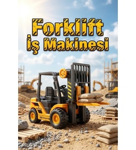 Oyuncak Forklift İş Makinesi - Hareketli Asansörlü ve Vinç Kancalı İnşaat Aracı
