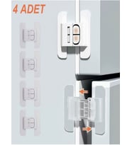 4 Adet Buzdolabı, Çekmece ve Dolap Kapağı Çocuk Kilidi Kendinden Yapışlkanlı 4'lü Set (Beyaz)