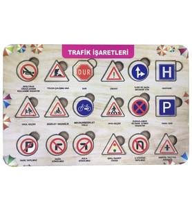 Farbu Oyuncak Trafik İşaretleri 18 Pcs Eğitici Ahşap Puzzle FBP22