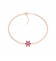 Fuşya Taşlı Lotus Çiçeği Rose Gümüş Bileklik