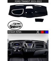 Ford Transit 2015-2022 İçin Uygun Torpido Koruma Halısı Siyah Kenar Renk Siyah