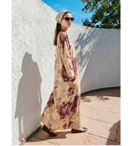 LCW Modest Pembe V Yaka Etnik Desenli Kaftan Elbise