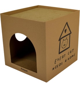 Karton Kedi Evi ve Tırmalama Kutusu, Çift Fonksiyonlu, 32x32x32 cm, Kedi Tırmalama ve Dinlenme Alanı