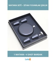 Paslanmaz Çelik Yuvarlak Siyah Matara ve 4 Shot Bardak Seti