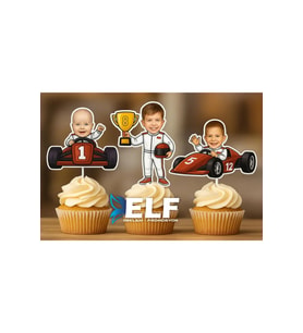 Kişiye Özel Yarış Arabalı Cupcake Süsü Kürdan Süs ( 10 Adet )