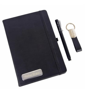 Kutulu Özel Siyah Çizgili Defter Anahtarlık ve Kalem Seti
