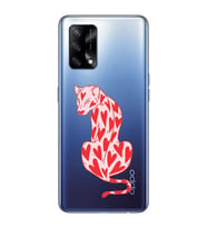Oppo A74 Uyumlu Çita ve Kalp Desenli Şeffaf Telefon Kılıfı