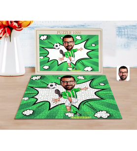 BK Gift Kişiye Özel Yeşil Beyaz Futbolcu Karikatürlü 1000 Parça Profesyonel Puzzle-1