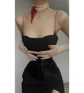 3 Sıra Çoklu İncili Gotik Kolye Kan Damlayan Tasarım Halloween Takısı