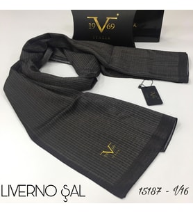 Çizgili Desen Livorno Seri Şal Eşarp Askısı ile Birlikte 75x200 cm Antrasit-75x2