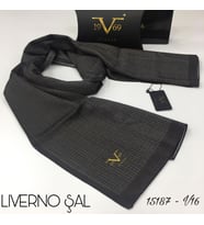 Çizgili Desen Livorno Seri Şal Eşarp Askısı ile Birlikte 75x200 cm Antrasit-75x2