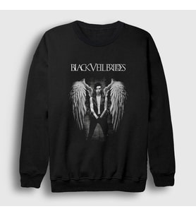 Presmono Unisex Siyah Wings Veil Brides Sweatshirt 19203tt