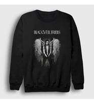 Presmono Unisex Siyah Wings Veil Brides Sweatshirt 19203tt