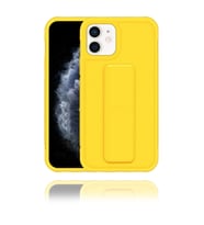 Apple IPhone 12 Uyumlu Mat Sarı Yumuşak Silikon Standlı Tutacaklı (Tutamaçlı) Telefon Kılıfı
