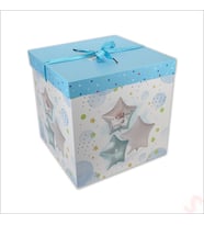 Kapaklı, Katlanır Demonte Karton Kutu, 30cm - Balon & Mavi (STD)