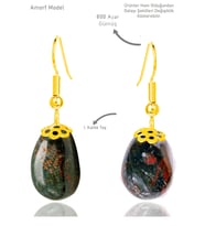 Sertifikalı Amorf Model Kan Taşı Küpe (Heliotrop Taşı) - Gold Renkli (Yeşil-Siyah)