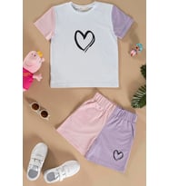 Kalp Baskılı Lila Tshirt Şort Takım