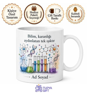 Deney Tüpü Temalı Bilim Kupası Baskılı Kupa Bardak Bilim İnsanı Hediye