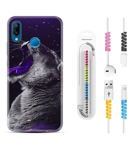 Huawei P20 Lite Mate 10 20 Lite Pro P40 Lite KılıfKablo Koruma Spiral Silikon Purple Leopar 1750