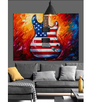 Amerikan Bayrağı Gitar Figürü Dekoratif Kanvas - Mdf Ahşap Tablo