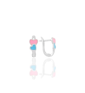 Söğütlü Silver Gümüş mavi ve pembe mineli birleşen kalpler küpe