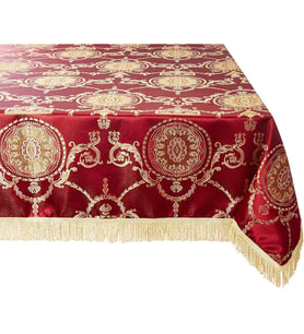 Linen Prestige Damask Tasarım Masa Örtüsü Bordo 132 cm x 177 cm Dikdörtgen/Dikdörtgen