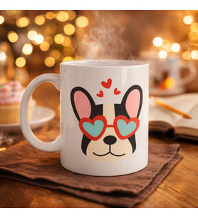 Northcity French Bulldog Porselen Kupa - Sevimli Köpek Tasarımlı Kahve Bardağı