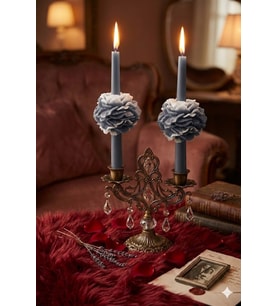 Şakayıklı Şamdan 2'li Mum - Mumelia Candles Doğal Soya Kutulu Dekoratif Mum - Gri