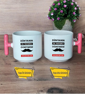 Erkek Öğretmene Hediye Kupa Bardak T Pembe Kulplu Öğretmenler Günü Hediyesi