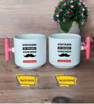 Erkek Öğretmene Hediye Kupa Bardak T Pembe Kulplu Öğretmenler Günü Hediyesi