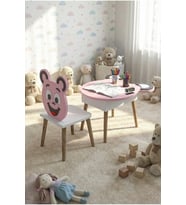 Çocuk Masası & Çocuk Sandalyesi Happy Face Sevimli Figürlü Set Pembe