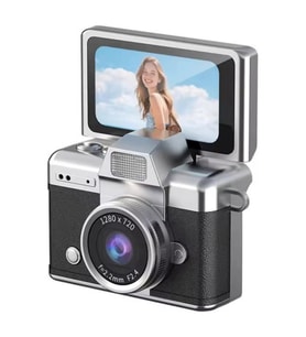 Cepaks Lk-027 Siyah Retro Mini Dijital Fotoğraf Makinesi HD Video, Katlanabilir Ekranlı 48 Mp Flaşlı