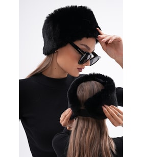 Peluş Bandana Şapka (Siyah)