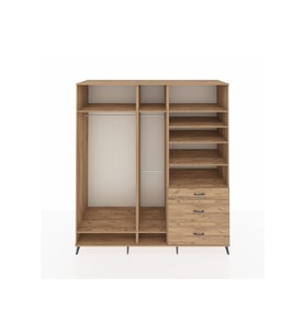 Kronos Dolap 9 Raflı 3 Çekmeceli 3 Askılı 220x59x243 Çam-Çam/Çam