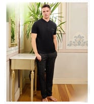 Pijamoni Erkek Düğme Yaka Kısa Kol  Pijama Takımı 6850/12 - 1 Adet (Siyah)