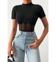 Nare Siyah Tül Detaylı Kadın Body (Siyah)