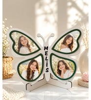 Hediyematik , Kişiselleştirilebilir , Yeşil Renk Detaylı , 4 Fotoğraflı , Kelebek Tasarımlı , Ahşap Masa Üstü Çerçeve