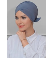 Gri Pratik Hazır Geçmeli Tesettür Bone Sandy Kumaş Fiyonklu Çift Taraflı Tek Çapraz 1833_15