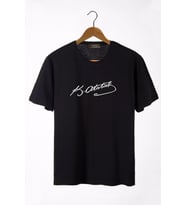 Erkek Siyah Önü Atatürk İmza Baskılı Bisiklet Yaka Oversize T-Shirt 22Y-3400762-55