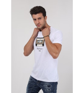 Erkek Baskılı Trend T-Shirt 20K-3400625-1 Beyaz