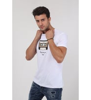 Erkek Baskılı Trend T-Shirt 20K-3400625-1 Beyaz