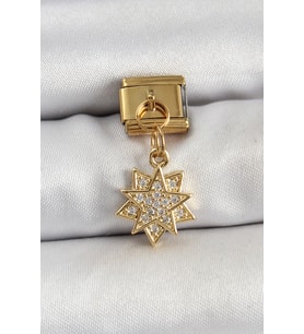 316L Çelik Sallantılı Zirkon Taşlı Yıldız Model Gold Renk Nomination Charm TJ-BC1416