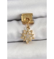 316L Çelik Sallantılı Zirkon Taşlı Yıldız Model Gold Renk Nomination Charm TJ-BC1416