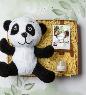 Kişiye Özel Hediye Seti- Peluş Panda- Kişiye Özel Polaroid Fotoğraf- Ahşap Şövale- Mini Cam Mum