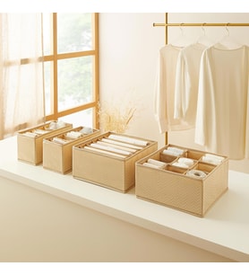 Ocean Home Textile 4'lü Bölmeli Bej Balıksırtı Çekmece İçi Düzenleyici Kutu Set