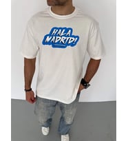 Erkek Kısa Kol Yazlık Tişört Bisiklet Yaka Baskılı Oversize T-Shirt - Beyaz