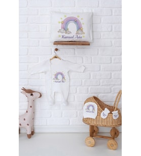 Pia Baby Premium %100 Pamuk İsme Özel Yenidoğan Kız Bebek Hediye Seti 5075-07 (Ekru)