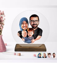 BK Gift Kişiye Özel Tesettürlü Aile Karikatürlü Yuvarlak Ahşap Standlı Biblo-4